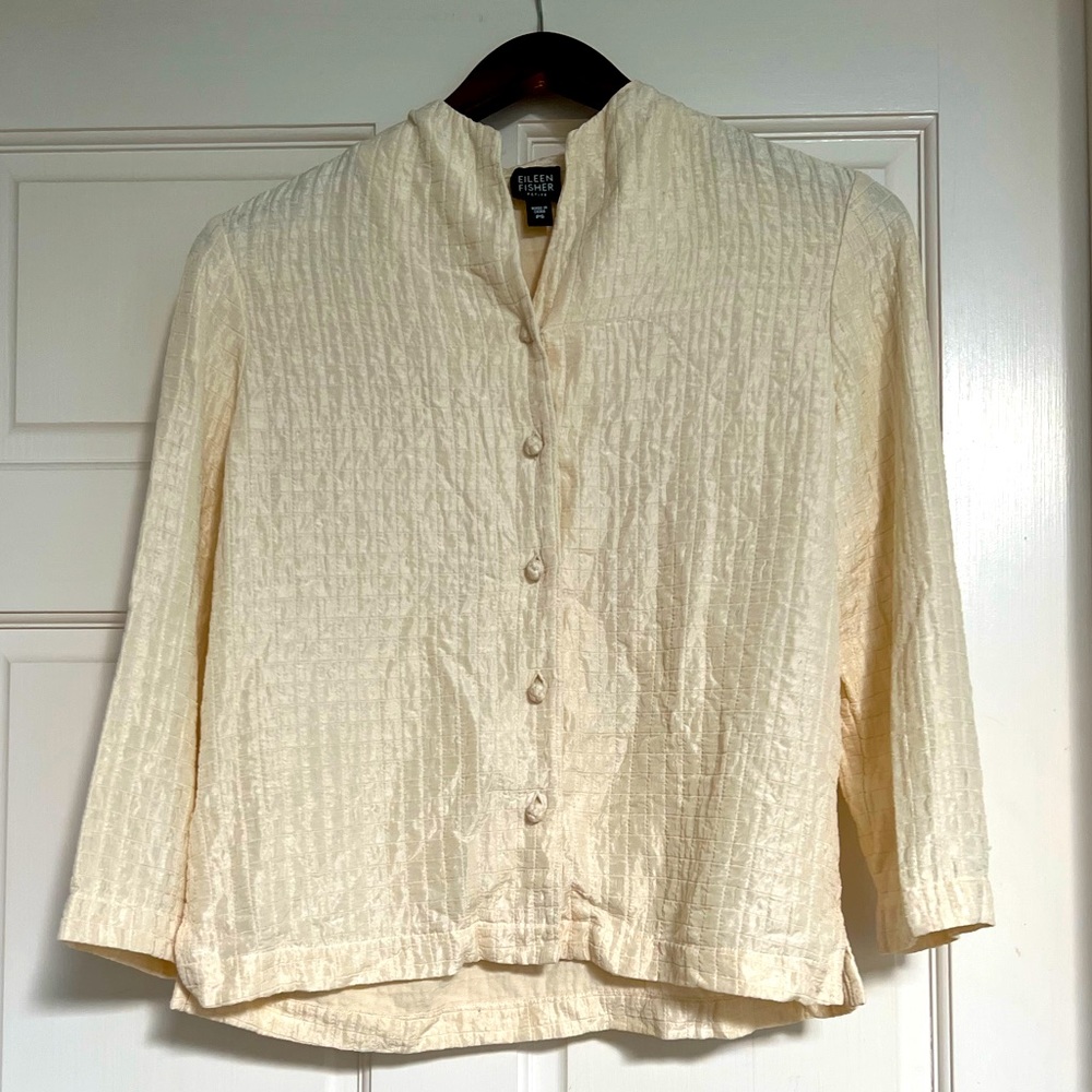 Petite Cream Quilted Silk Jacket - Eileen Fisher